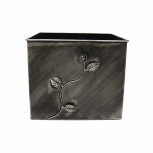 Κάδος-Ξυλοθήκη Τετράγωνος Σχέδιο Λουλούδι Strass (814) Πατίνα Ασημί