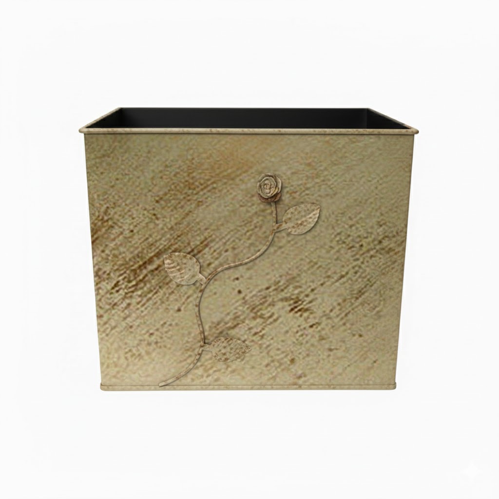 Κάδος-Ξυλοθήκη Τετράγωνος Σχέδιο Λουλούδι Strass (814)Εκρού Πατίνα Χρυσό