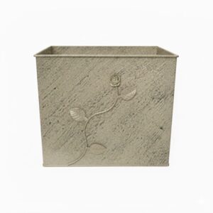 Κάδος-Ξυλοθήκη Τετράγωνος Σχέδιο Λουλούδι Strass (814)Εκρού Πατίνα Ασημί