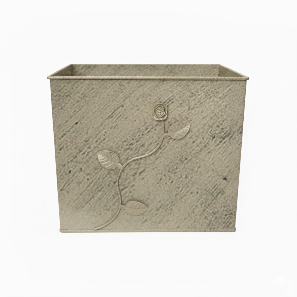 Κάδος-Ξυλοθήκη Τετράγωνος Σχέδιο Λουλούδι Strass (814)Εκρού Πατίνα Ασημί