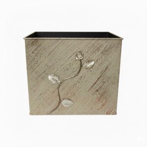 Κάδος-Ξυλοθήκη Τετράγωνος Σχέδιο Λουλούδι Strass (814)Εκρού Πατίνα Χαλκός