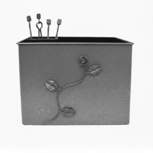 Κάδος-Ξυλοθήκη Ορθογώνια Σχέδιο Λουλούδι Strass Σετ Τζακιού (815) Ασημί