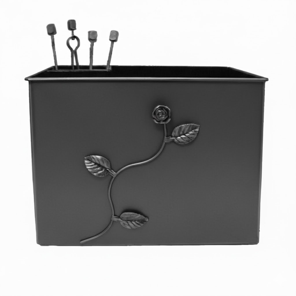 Κάδος-Ξυλοθήκη Ορθογώνια Σχέδιο Λουλούδι Strass Σετ Τζακιού (815)