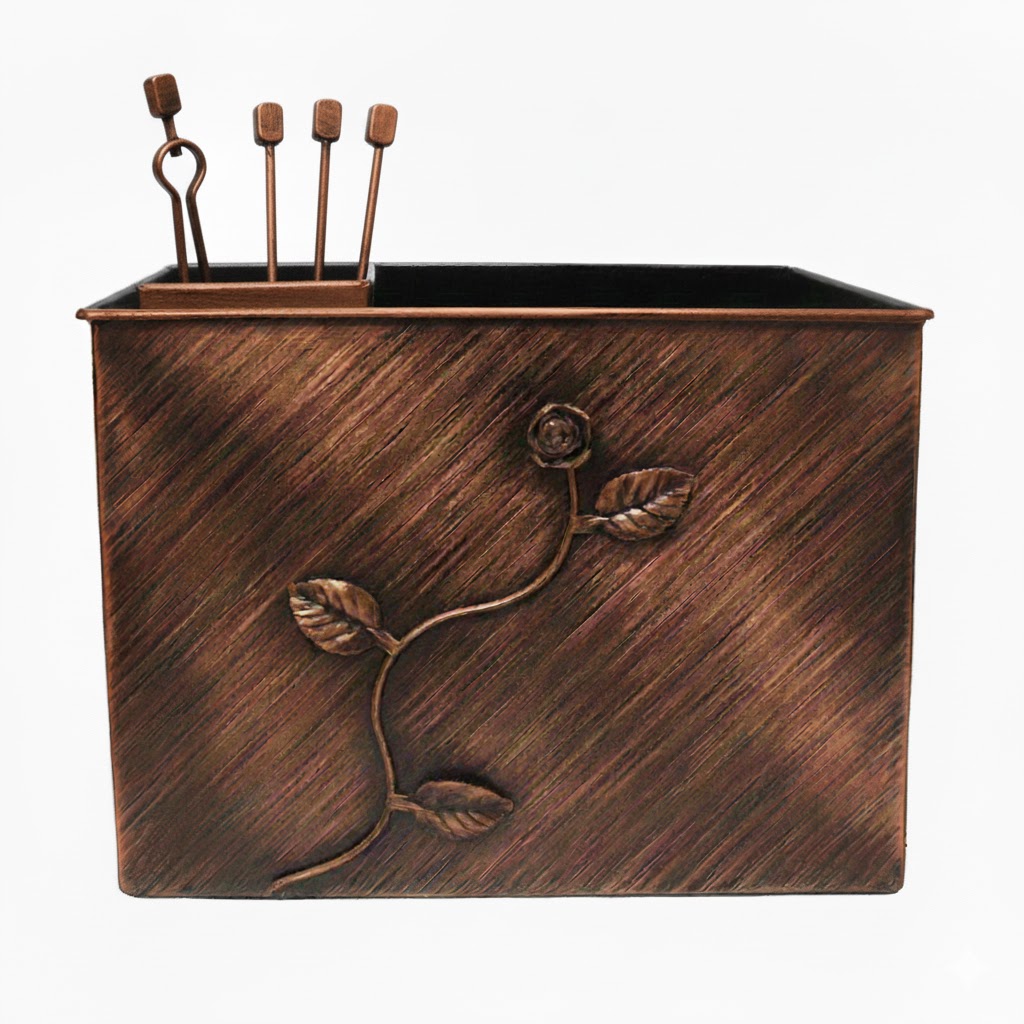 Κάδος-Ξυλοθήκη Ορθογώνια Σχέδιο Λουλούδι Strass Σετ Τζακιού (815)