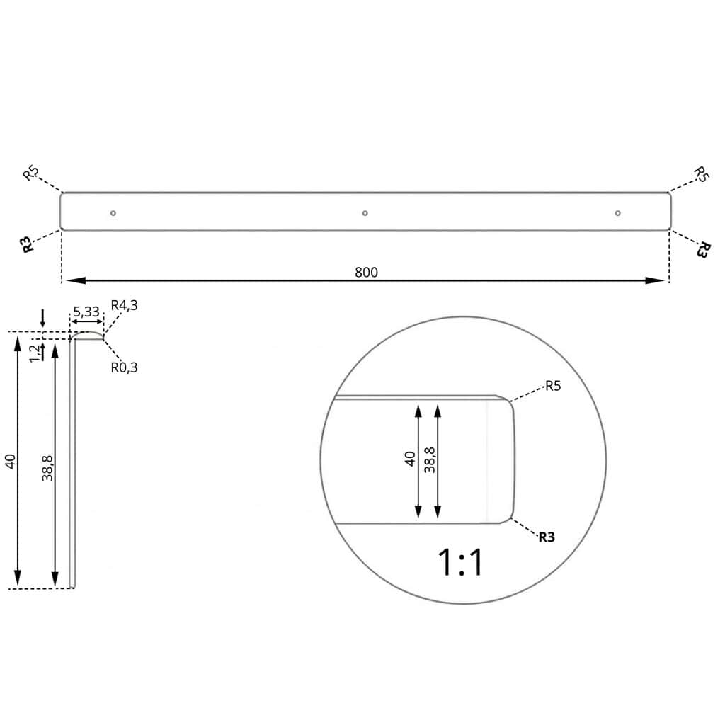 Σόκορο Πάγκου 4cm Βιδωτό 80cm Μαύρο Ματ R05 KDM - Image 2